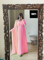 Stitched V Neck Chiffon Maxi With Four Side Lace Dupatta And Trouser